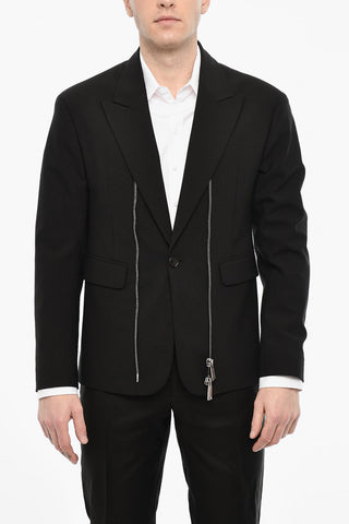 Single Breasted Blazer With Peak Lapel And Zip Detail