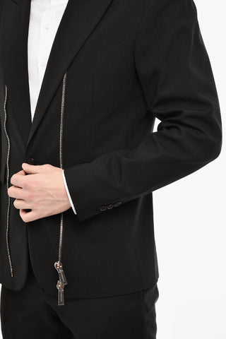 Single Breasted Blazer With Peak Lapel And Zip Detail