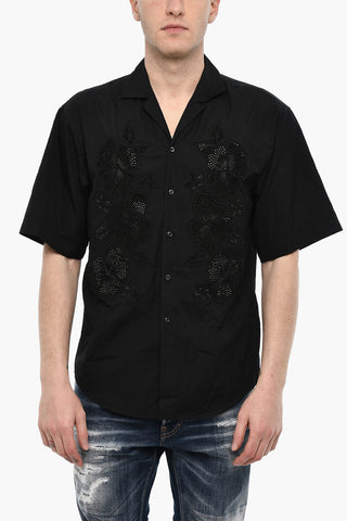 Short-Sleeve Floral-Print Shirt with Strass