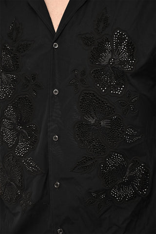 Short-Sleeve Floral-Print Shirt with Strass