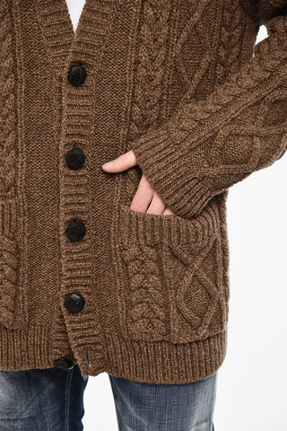 Oversize Fit Cardigan a Trecce con 2 Tasche a Toppa