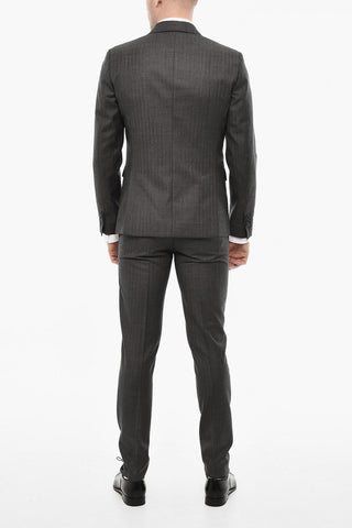 Pinstriped Single Breasted Wool Suit With Peak Lapel