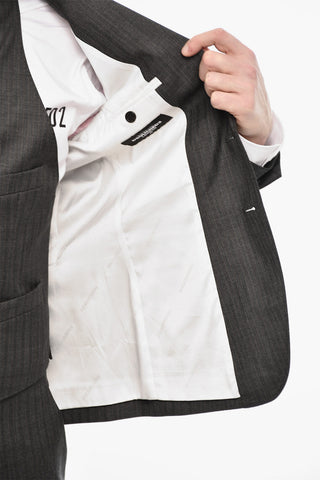 Pinstriped Single Breasted Wool Suit With Peak Lapel