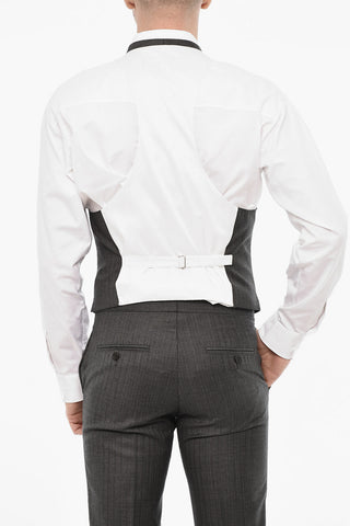 Pinstriped Single Breasted Wool Suit With Peak Lapel
