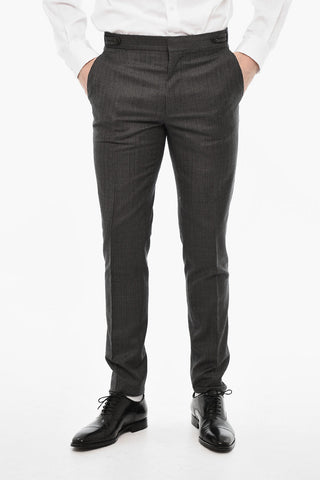 Pinstriped Single Breasted Wool Suit With Peak Lapel