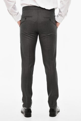 Pinstriped Single Breasted Wool Suit With Peak Lapel