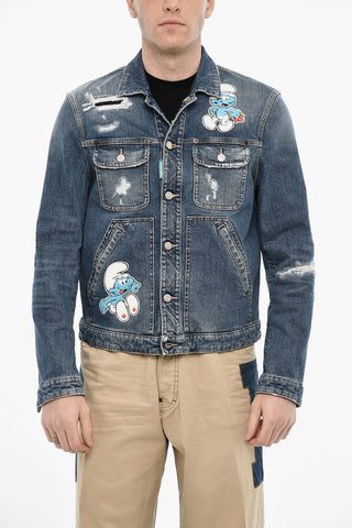 Giubbotto In Denim SMURFS Effetto Distressed
