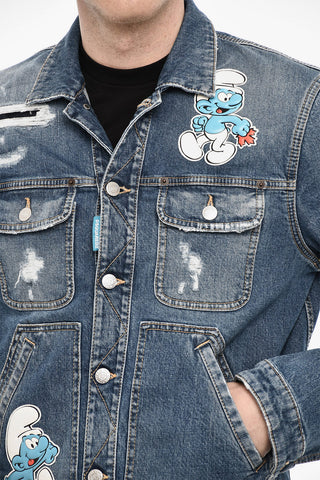 Giubbotto In Denim SMURFS Effetto Distressed