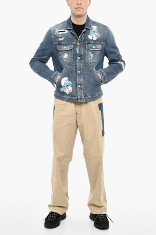 Giubbotto In Denim SMURFS Effetto Distressed