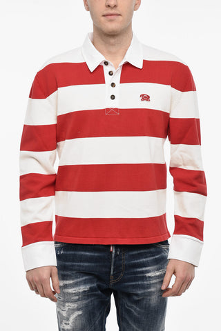 Striped Cotton Sweater with Polo Neck