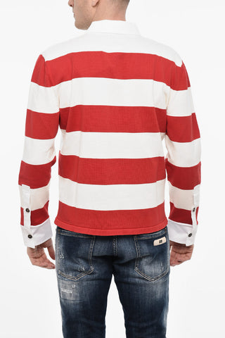 Striped Cotton Sweater with Polo Neck