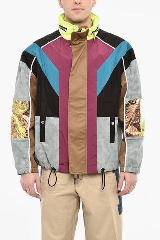 Multi Fabrics Windbreaker With Hidden Hood