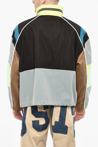 Multi Fabrics Windbreaker With Hidden Hood