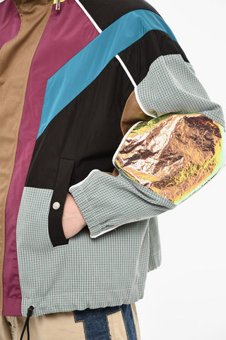 Multi Fabrics Windbreaker With Hidden Hood