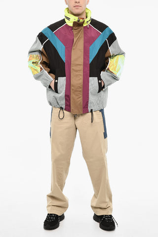 Multi Fabrics Windbreaker With Hidden Hood