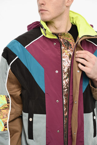 Multi Fabrics Windbreaker With Hidden Hood