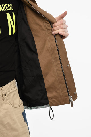 Multi Fabrics Windbreaker With Hidden Hood