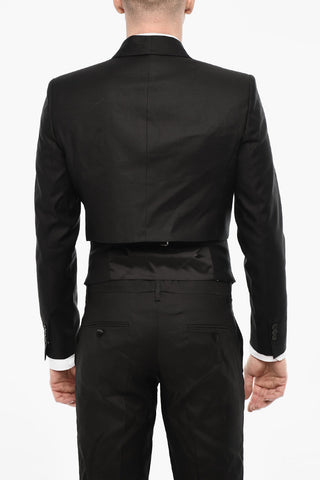 2-Piece Set Cropped Blazer and Six-Button Waistcoat