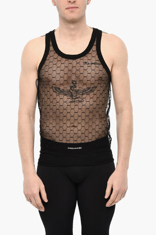 Tank Top Underwear Trasparente con Monogram All-Over