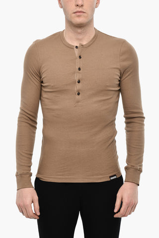 Ribbed Underwear T-shirt with Logoed 5 Buttons