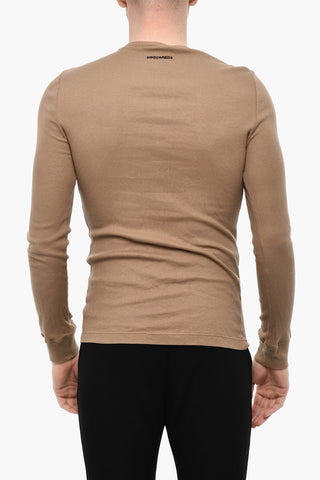 Ribbed Underwear T-shirt with Logoed 5 Buttons