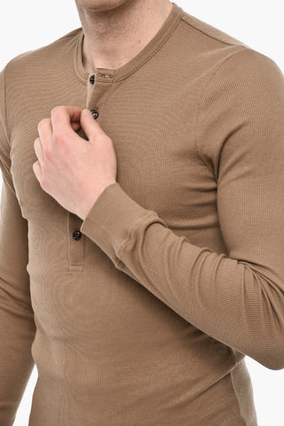 Ribbed Underwear T-shirt with Logoed 5 Buttons