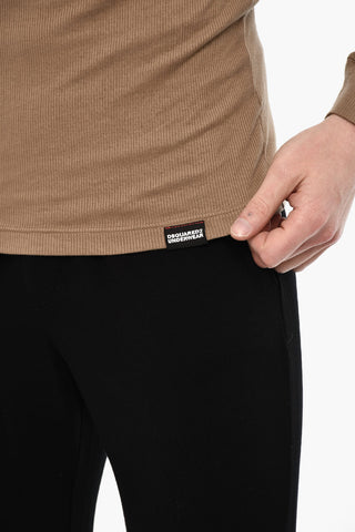 Ribbed Underwear T-shirt with Logoed 5 Buttons