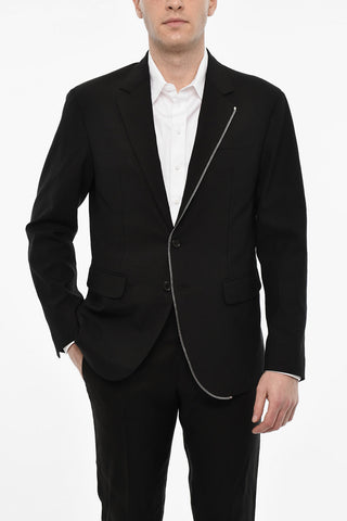 Wool Blend Single Breasted Blazer With Zip Details