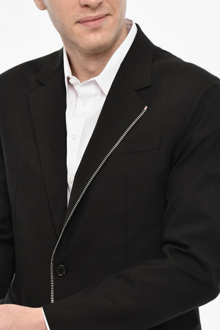 Wool Blend Single Breasted Blazer With Zip Details