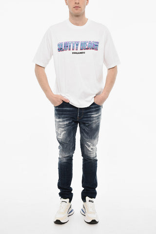 Baumwoll-T-Shirt mit Rundhalsausschnitt und Frontprint