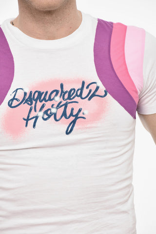 T-shirt Girocollo Cropped Con Bande a Contrasto