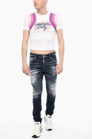 T-shirt Girocollo Cropped Con Bande a Contrasto