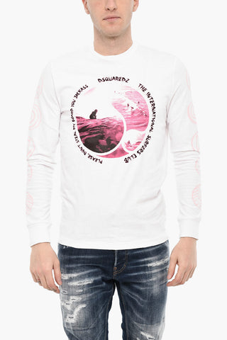 T-shirt Girocollo in Cotone a Maniche Lunghe
