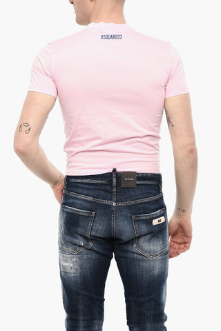 Cropped Crew-Neck T-shirt with Contrast Print