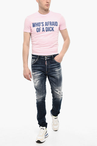 Cropped Crew-Neck T-shirt with Contrast Print