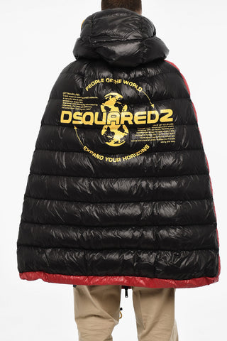 Down Jacket Cape With Logo Print