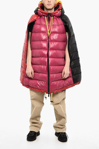 Down Jacket Cape With Logo Print