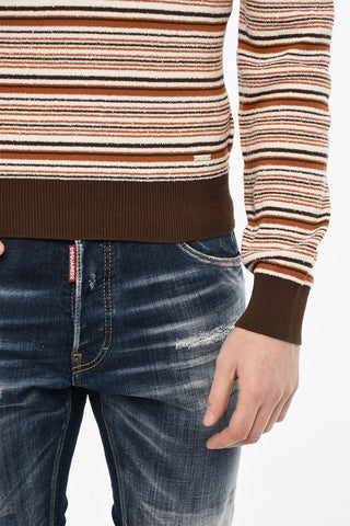 Striped Cotton Blend V-neck Sweater