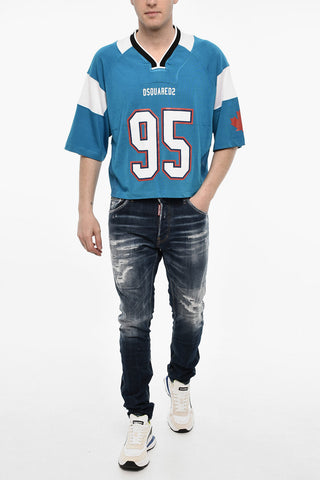 Color Block Perforated v-Neck T-shirt