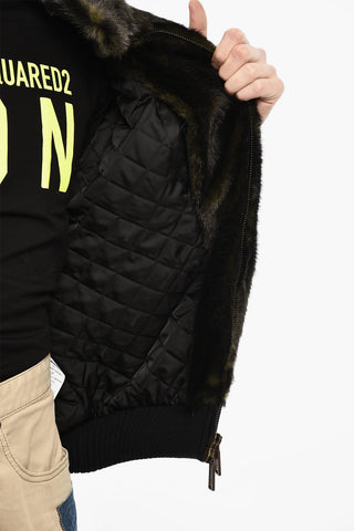 Vegan Fur Bomber With Faux-Leather Logo