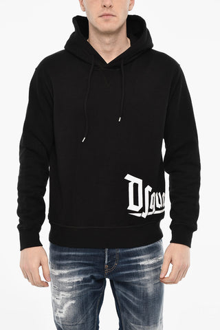 Cotton Hoodie with Gothic Print Logo