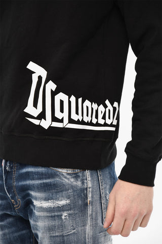 Cotton Hoodie with Gothic Print Logo