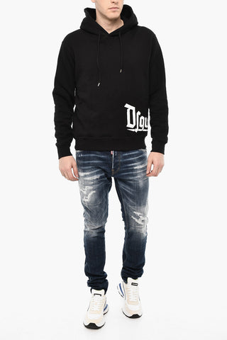 Cotton Hoodie with Gothic Print Logo