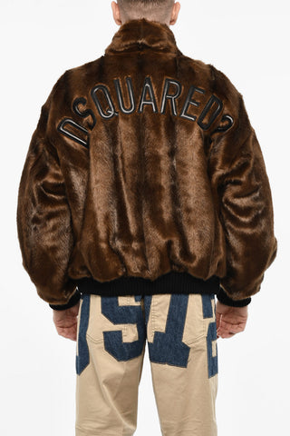 Bomber In Pelliccia Vegana Con Logo In Ecopelle