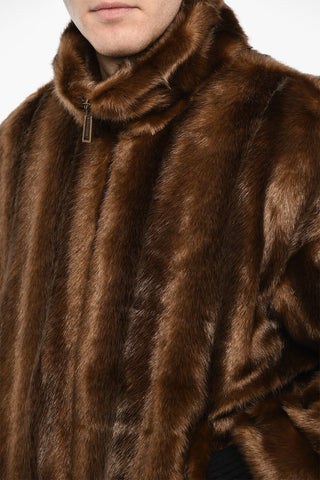 Bomber In Pelliccia Vegana Con Logo In Ecopelle