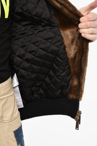 Vegan Fur Bomber With Faux-Leather Logo
