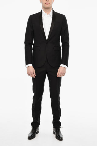 Wool Blend Single Breasted Suit With Satin Shawl Lapel