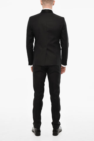 Wool Blend Single Breasted Suit With Satin Shawl Lapel