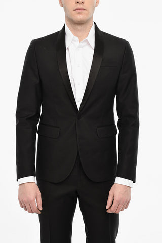 Wool Blend Single Breasted Suit With Satin Shawl Lapel