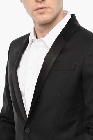 Wool Blend Single Breasted Suit With Satin Shawl Lapel